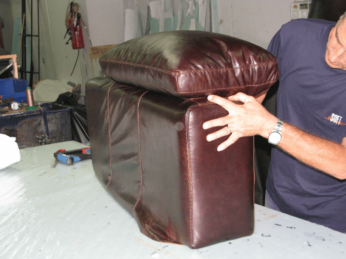 Putting leather on cushions