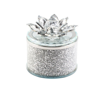 Picture of Crystal 4" Round Lotus Box, Silver