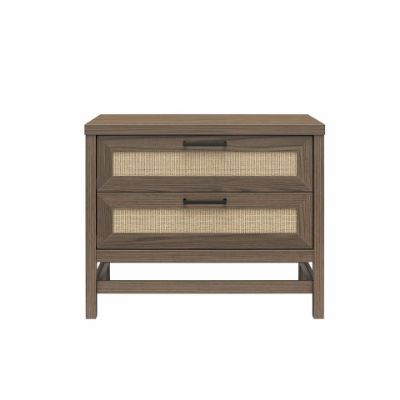 Picture of Lennon 2-Drawer Nightstand, Brown and Faux Rattan