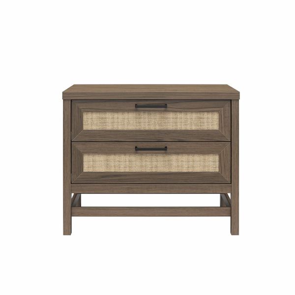 Picture of Lennon 2-Drawer Nightstand, Brown and Faux Rattan