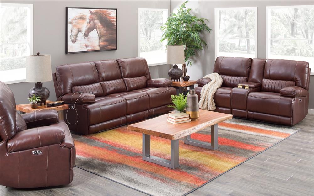 Living room with artwork of galloping horses and a live edge cocktail table